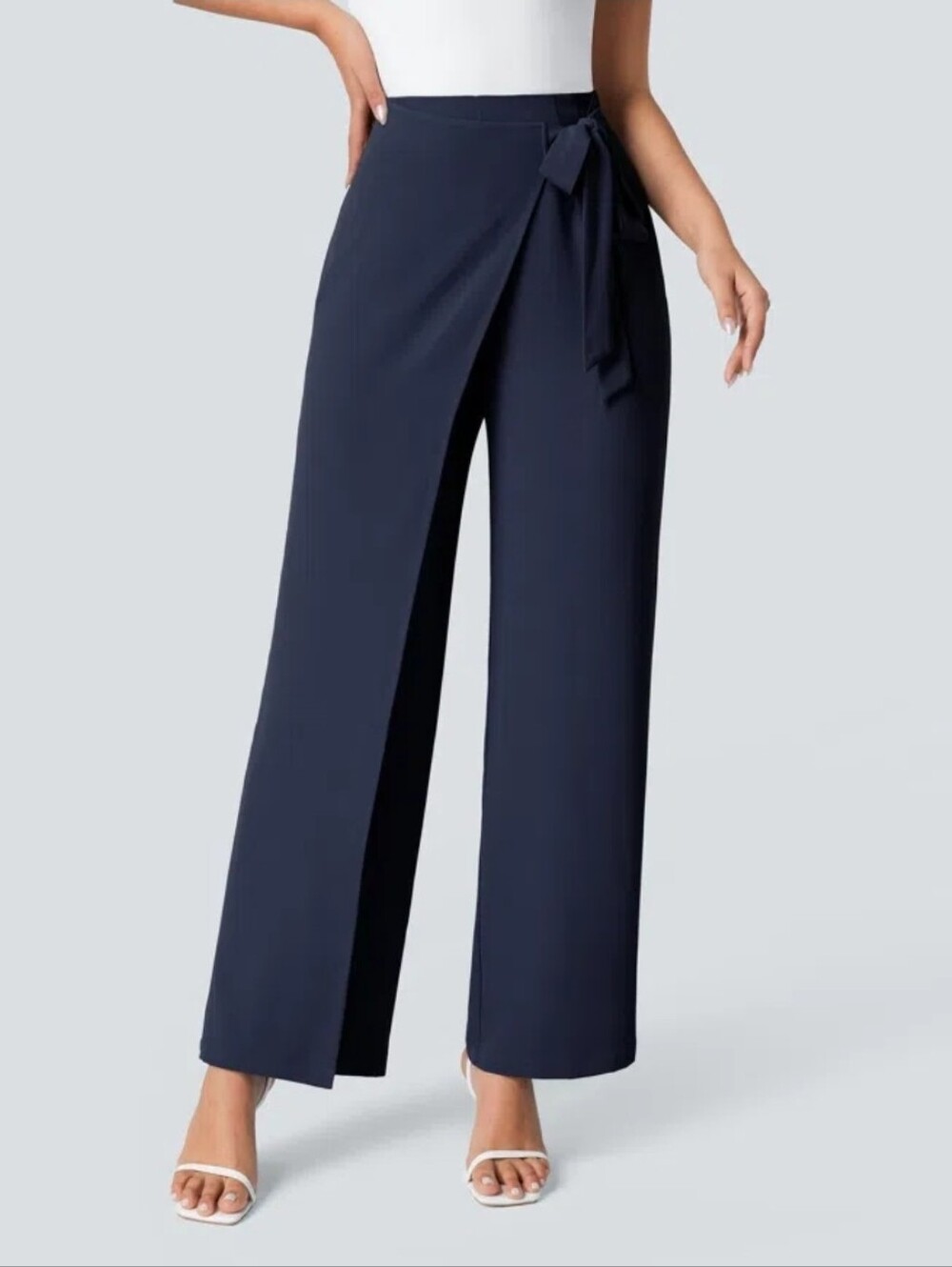 Halara Flex Navy High Waisted Tie-Side Wrap Wide Leg Work Pants Medium Petite